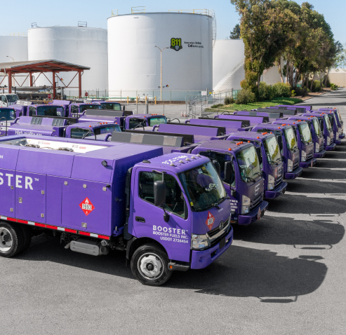line of purple tankers