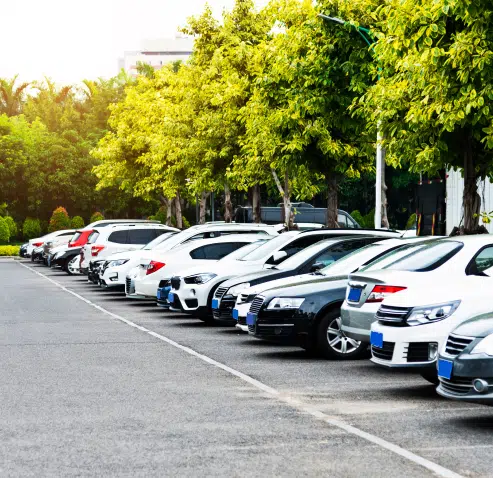 parking lot of corporate campus