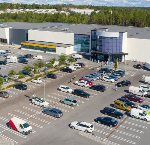 parking lot of retail shops